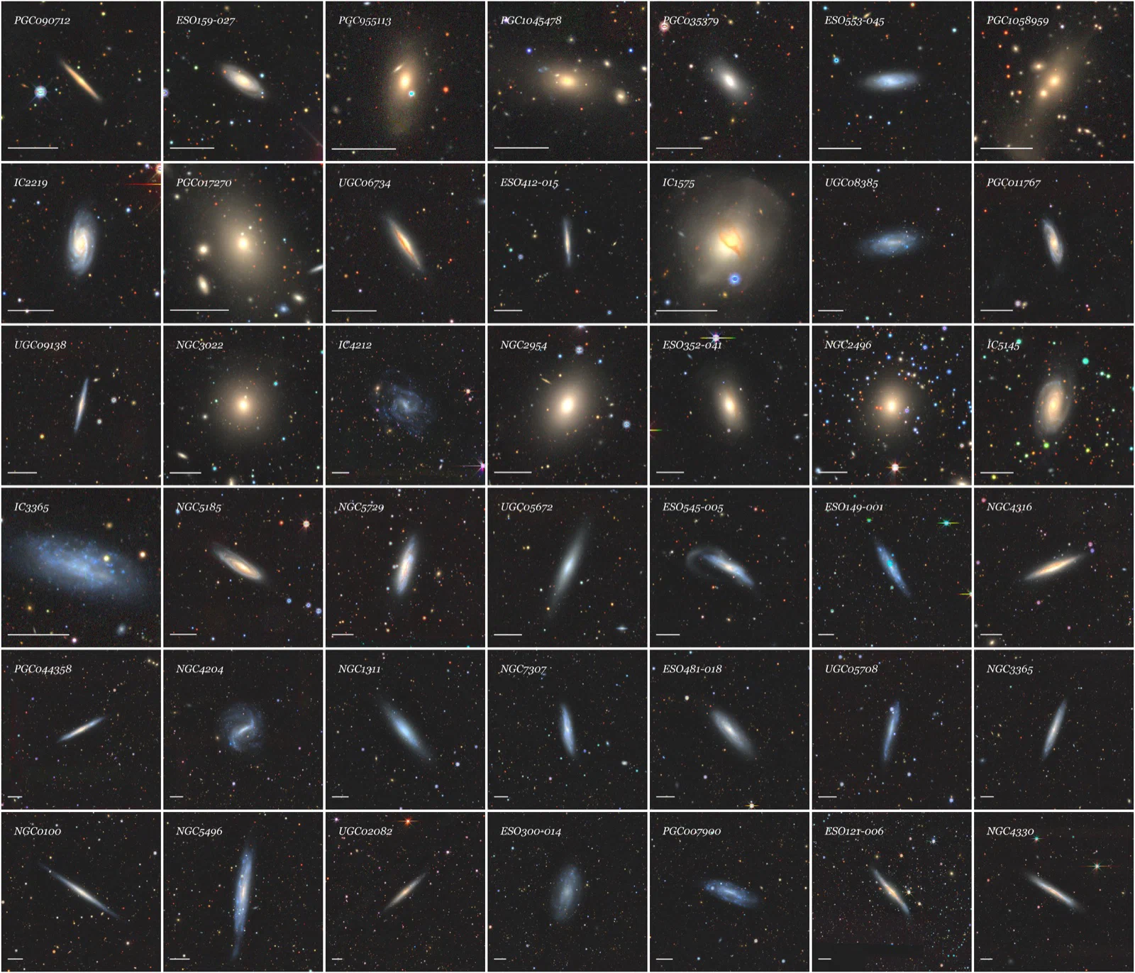 Montage of 42 color images of nearby galaxies from the Siena Galaxy Atlas